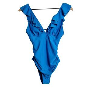 CUPSHE BLUE RUFFLED TIE BACK ONE PIECE WOMEN SWIMSUIT SIZE SMALL BRAND NEW